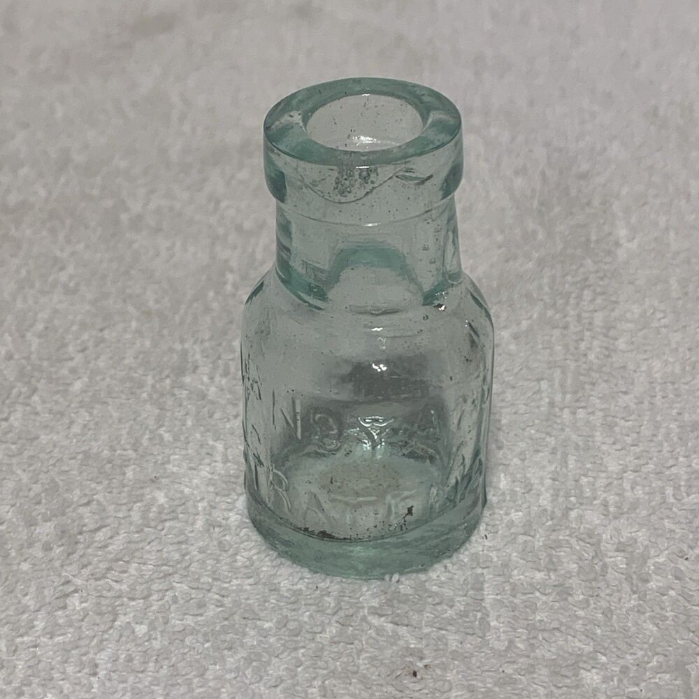 Antique VanStan Stratena Cement Glue Bottle Aqua Teal Embossed Glass 1800s Chip